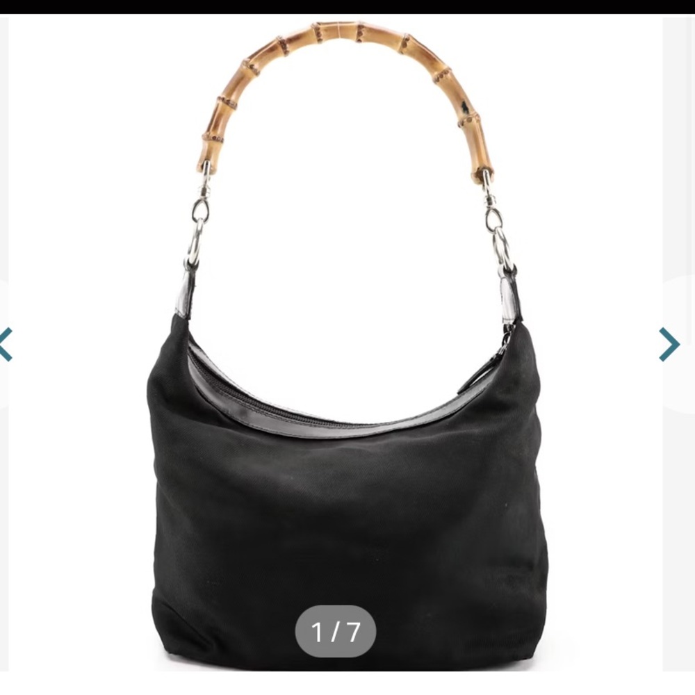 Vintage Gucci Bamboo Handle Shoulder Bag in Black Nylon and Leather Trim